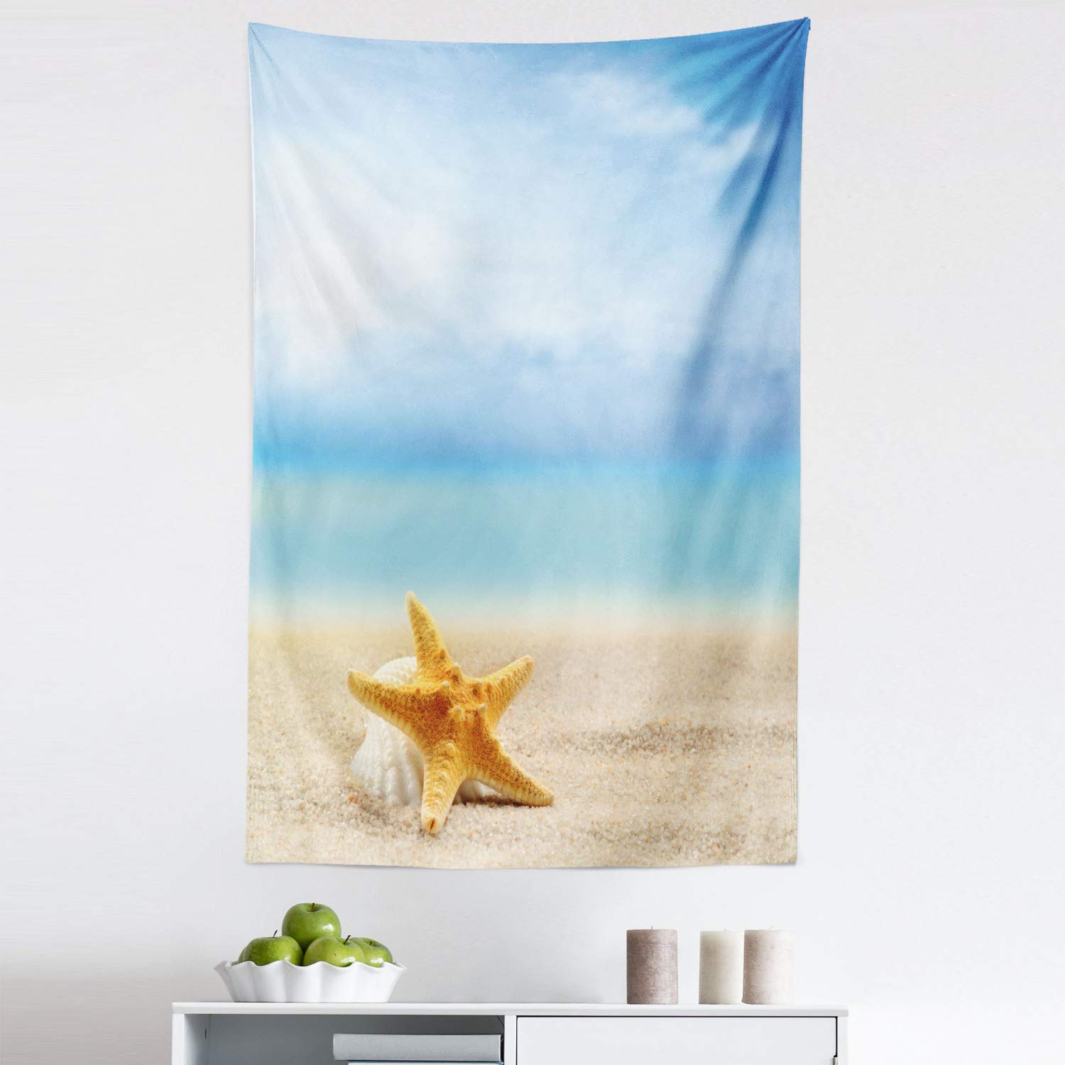 Ambesonne Starfish Tapestry - Coastal Beach Decor with Scallop Seashell & Starfish Design, Multicolor Fabric Wall Hanging 30