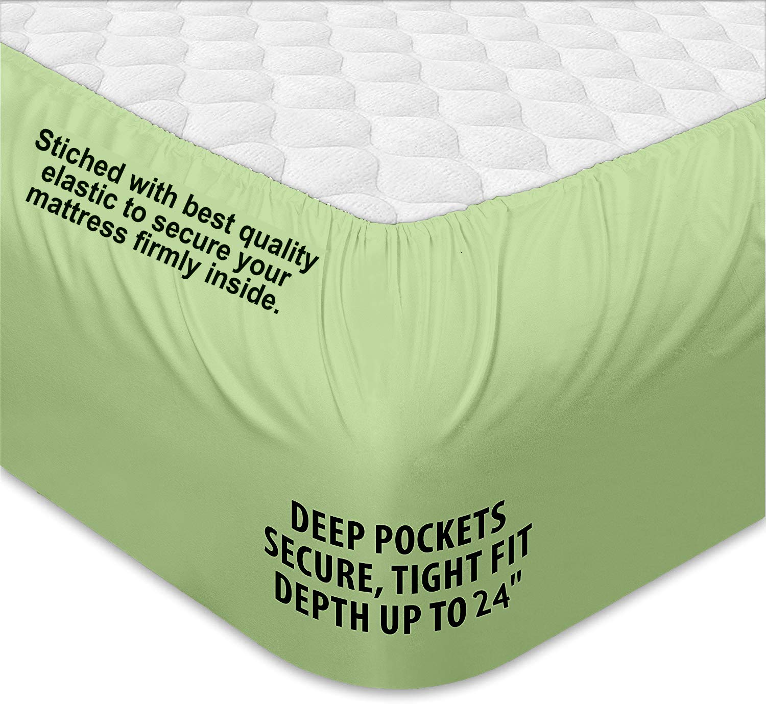 4-Piece Twin XL Extra Deep Pocket Sheet Set - 100% Egyptian Cotton 400 Thread Count - Fits 18-24 Inch Mattress - Sage Solid Color - Perfect for Dorm Rooms, Guest Beds & Deep Mattresses