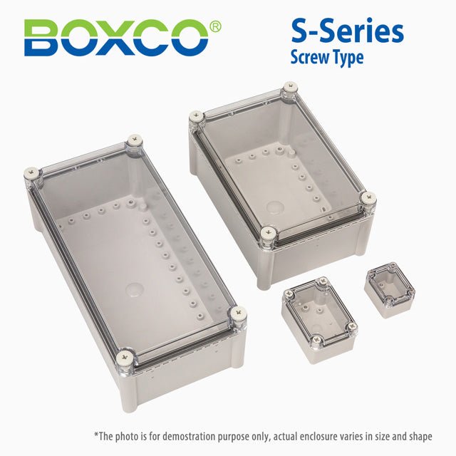 Boxco S Series 1.97 x 2.56 x 2.17 Inches (50x65x55mm) Waterproof Plastic Enclosure - IP67 & IK08 Rated, Polycarbonate (PC) Material with Transparent Cover & Screw Type Design - Ideal for Outdoor Electronics, Industrial Equipment & DIY Projects