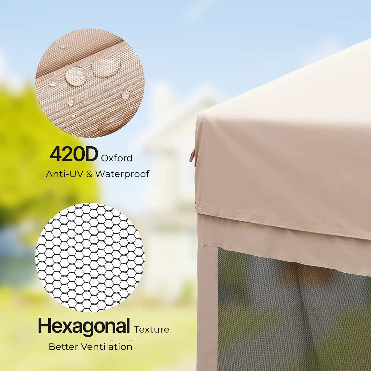 13' x 13' Hexagonal Pop Up Canopy Tent with Mesh Netting & LED Lights for Outdoor Parties, Camping, and Beach Events