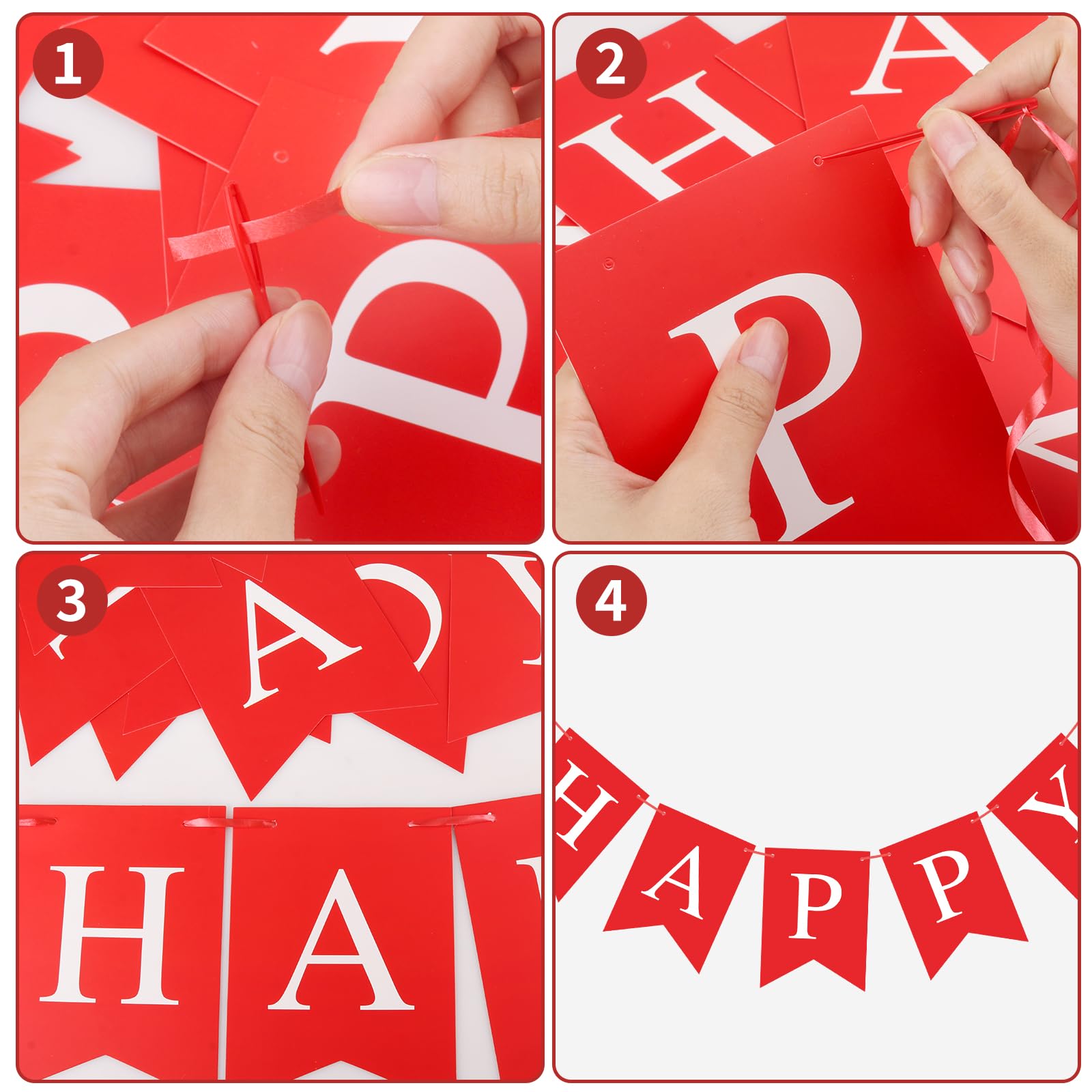 Happy Birthday Banner - Red Birthday Bunting Garland for Kids, Girls & Women | Perfect for Birthday Parties, Tea Parties & Home Decorations | Durable Party Supplies for Indoor & Outdoor Celebrations