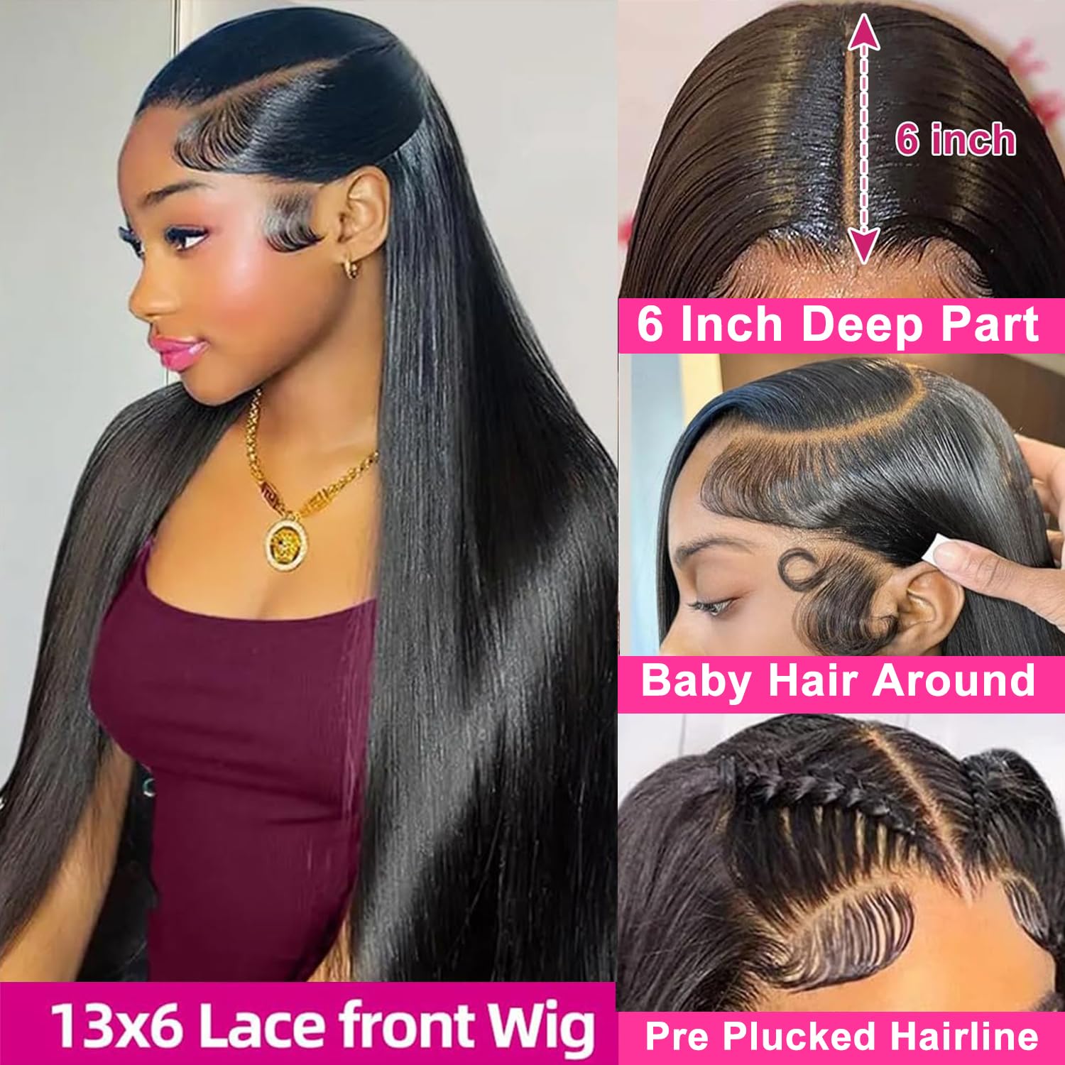 30 Inch 13x6 HD Lace Front Human Hair Wigs - Pre Plucked Straight Glueless Wig 200% Density for Women | Natural Look for Daily Wear, Parties & Special Occasions