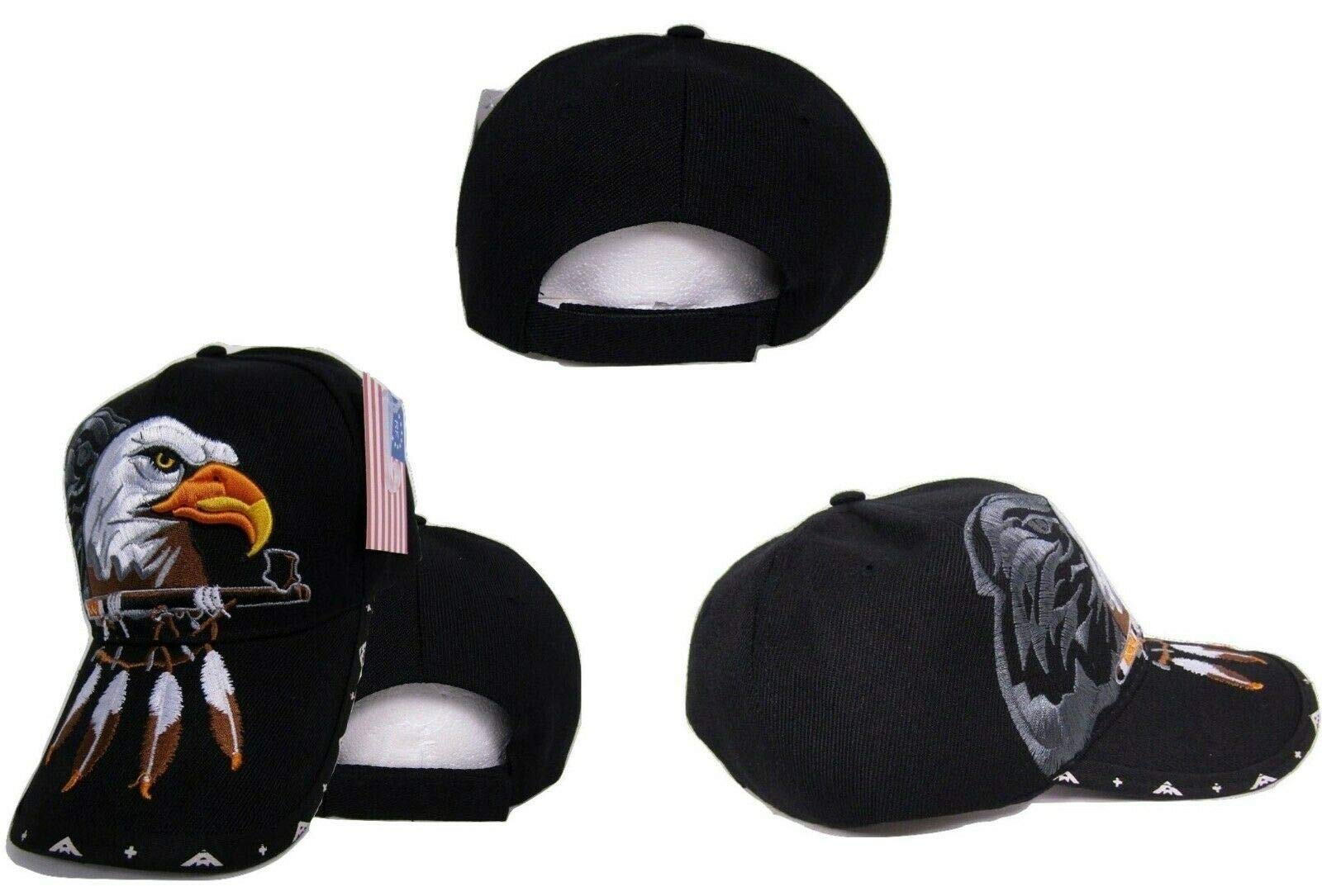 Native Pride American Indian Eagle Herb Pipe Shadow Black Embroidered Cap Hat - Handmade Tribal Design for Smokers & Collectors | Perfect for Powwows, Festivals & Cultural Events