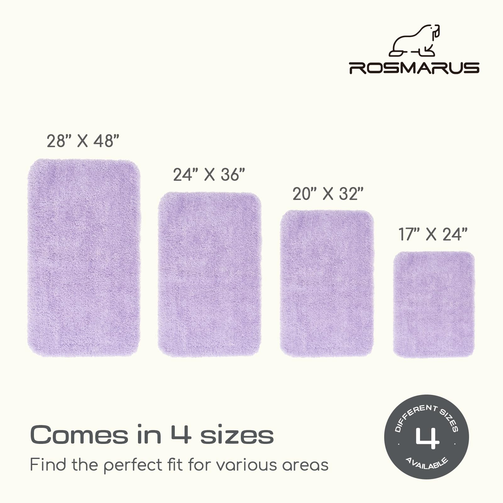ROSMARUS Non-Slip Shaggy Bath Rugs 24x36 Inches - Super Soft Plush Bath Mat with High Water Absorbency for Bathroom Floor & Tub - Machine Washable Fluffy Shower Mat (Purple) - Perfect for Cozy Bathrooms & Spa-Like Showers