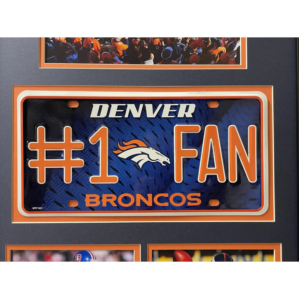 Denver Broncos Fan License Plate Framed Collage - NFL Memorabilia Featuring John Elway & Peyton Manning - Perfect for Man Cave, Sports Bar, or Broncos Fan Gift