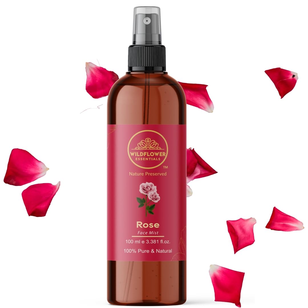 Pure & Natural Wildflower Essentials Rose Water for Face, Skin & Body – 100ml Hydrating Mist for All Skin Types | Perfect for Daily Skincare, Makeup Setting & Refreshing Sprays