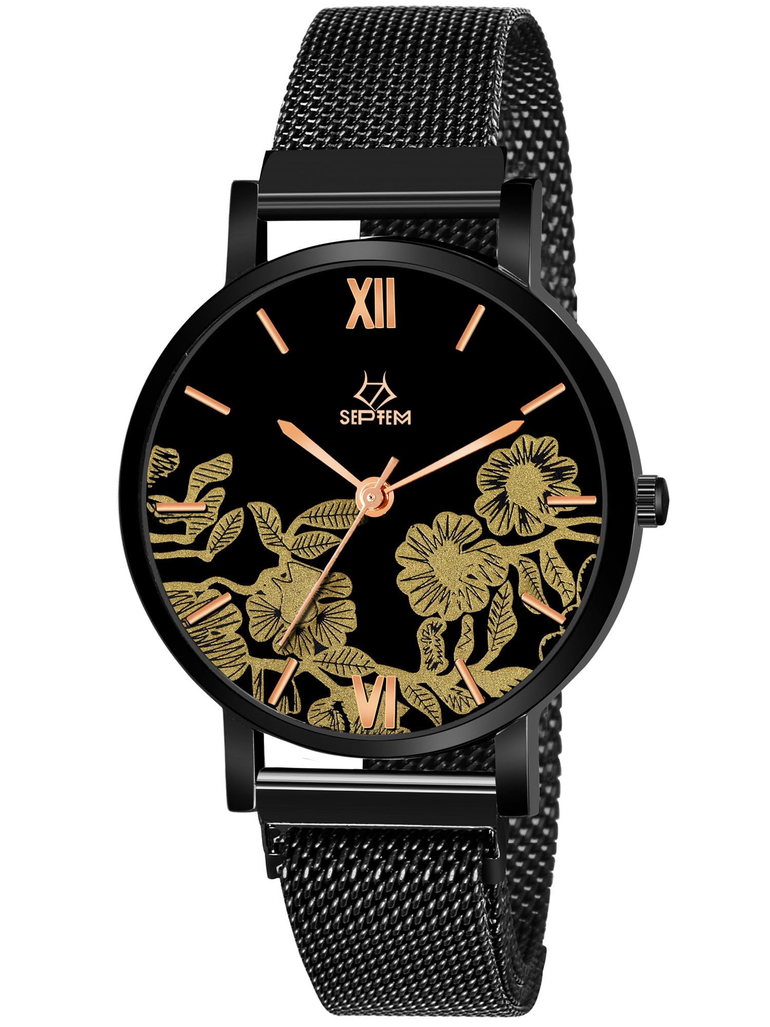 Septem 134 - Stylish Green Floral Analog Wrist Watch for Women & Girls | Elegant Fashion Accessory for Casual Wear, Office & Special Occasions