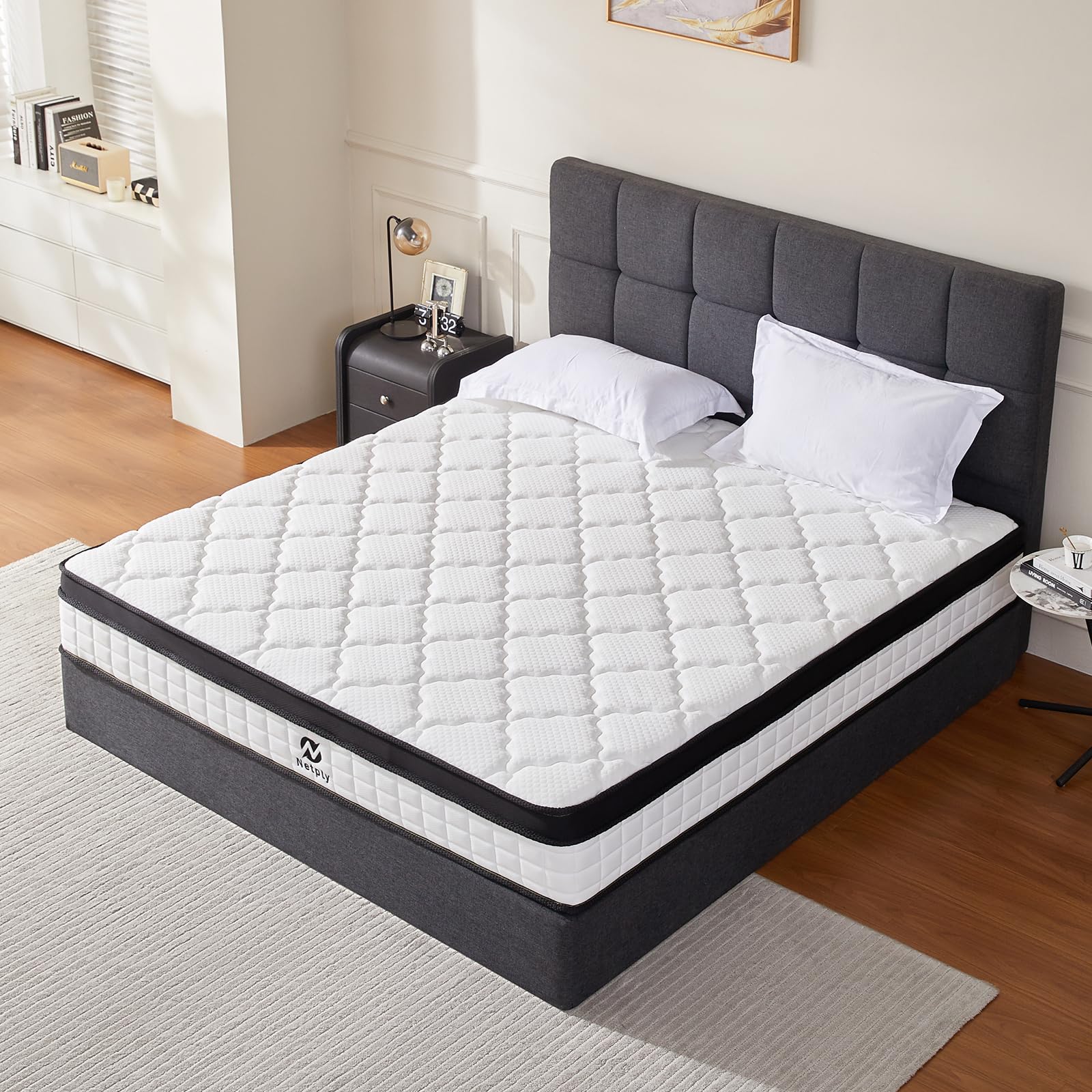 12 Inch Queen Size Mattress in a Box - Hybrid Memory Foam & Pocket Spring for Back Pain Relief - Medium Firm Support - CertiPUR-US Certified - Perfect for Guest Rooms, Master Bedrooms & Apartments