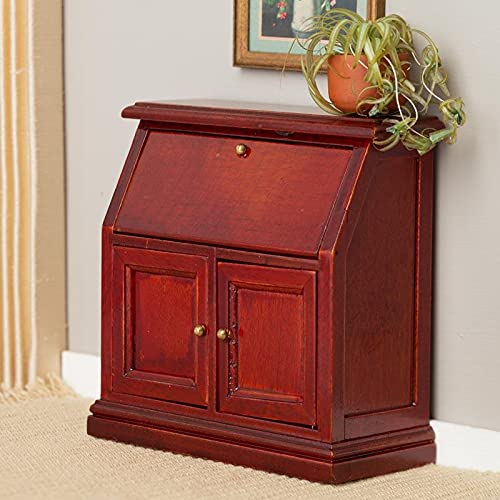 Miniature Mahogany Desk for Dollhouse - Handcrafted Wooden Furniture for Dollhouse Decor, DIY Miniature Projects & Collectibles