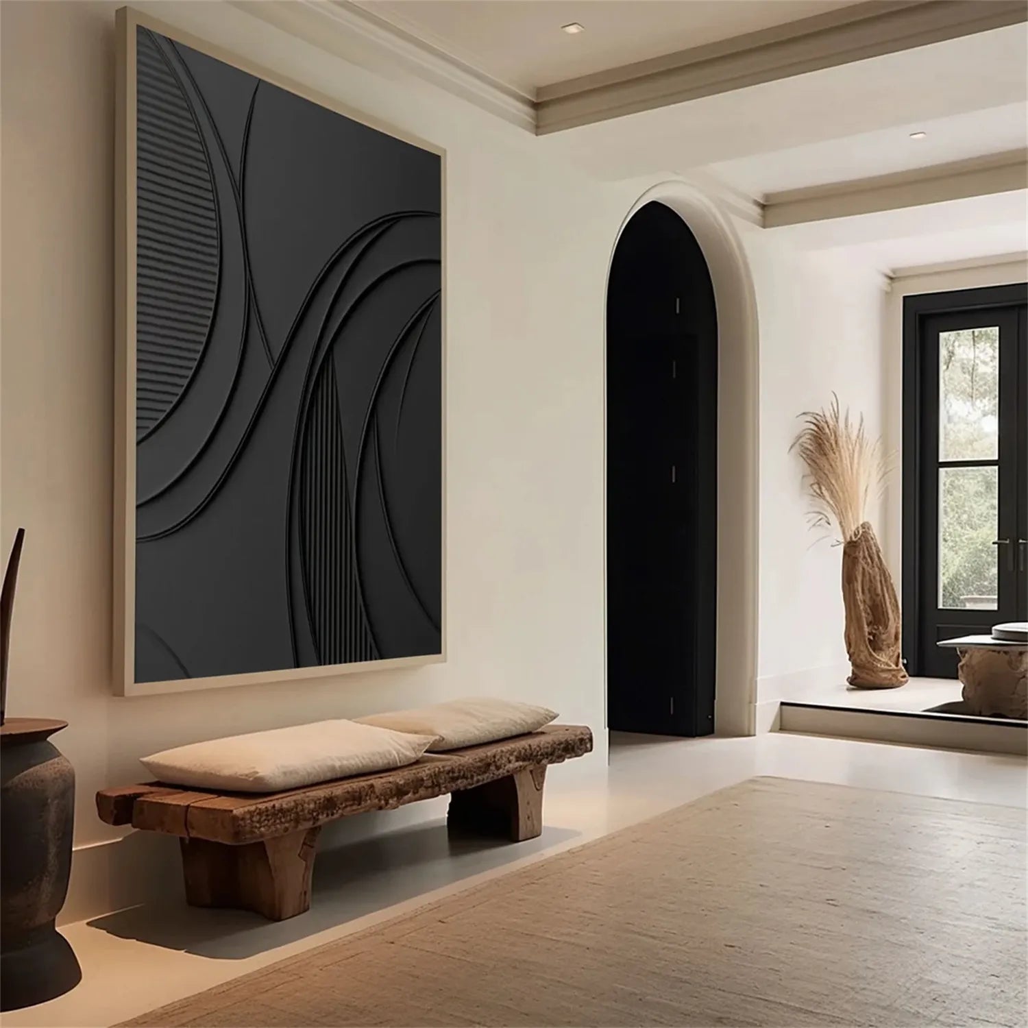 Black Minimalist Textured Painting Canvas #MZ128 - Modern Abstract Wall Art for Living Room, Bedroom & Office Decor