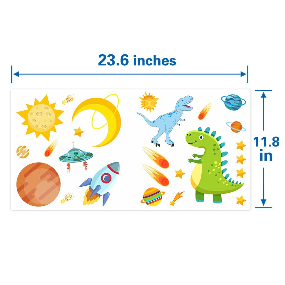 Dinosaur Outer Space Wall Decals - Dino Rocket Spaceship Wall Stickers for Kids Room, Nursery & Classroom Decor | Solar System & Animal Planet Theme | Perfect for Bedroom, Playroom & Learning Spaces