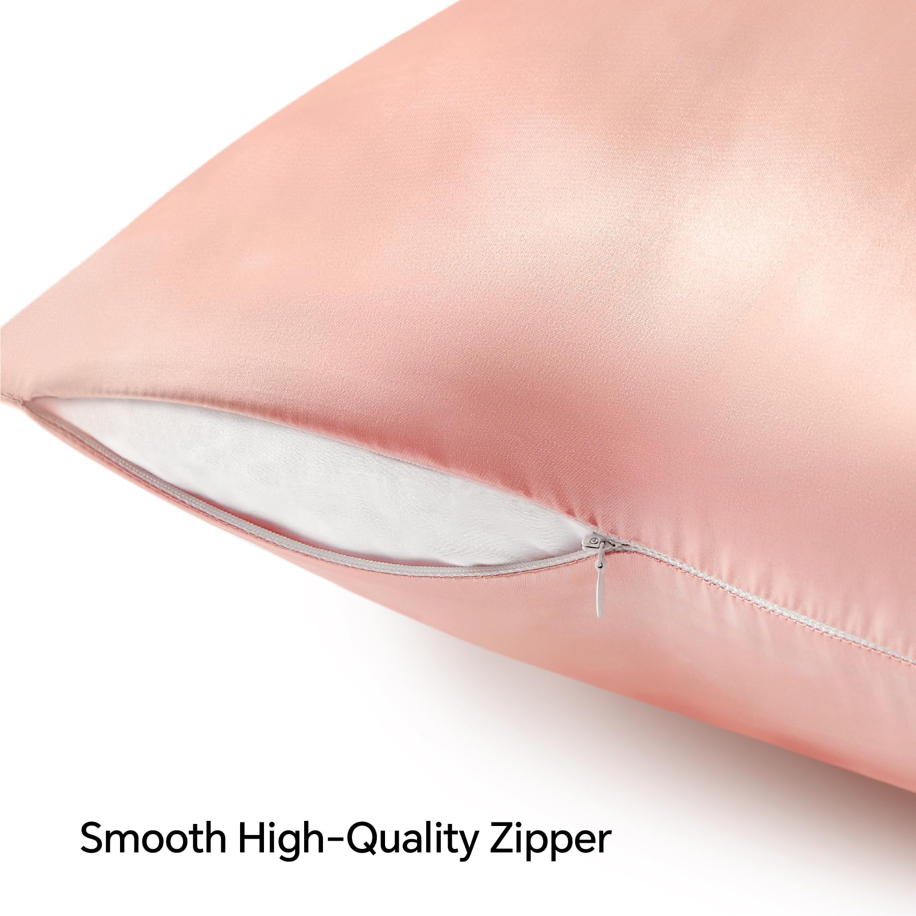 BEDELITE Satin Pillowcase with Zipper 2 Pack - Coral Standard Size (20x26 Inches) - Super Soft Cooling Silk-Like Pillow Cases for Women & Men - Perfect for Hair Care, Skin Protection & Better Sleep