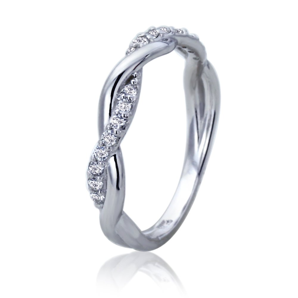 14K White Gold CZ Pave Twisted Wedding Band Ring for Women - Size 5 to 9 - Elegant Bridal Jewelry for Engagement, Anniversary & Special Occasions