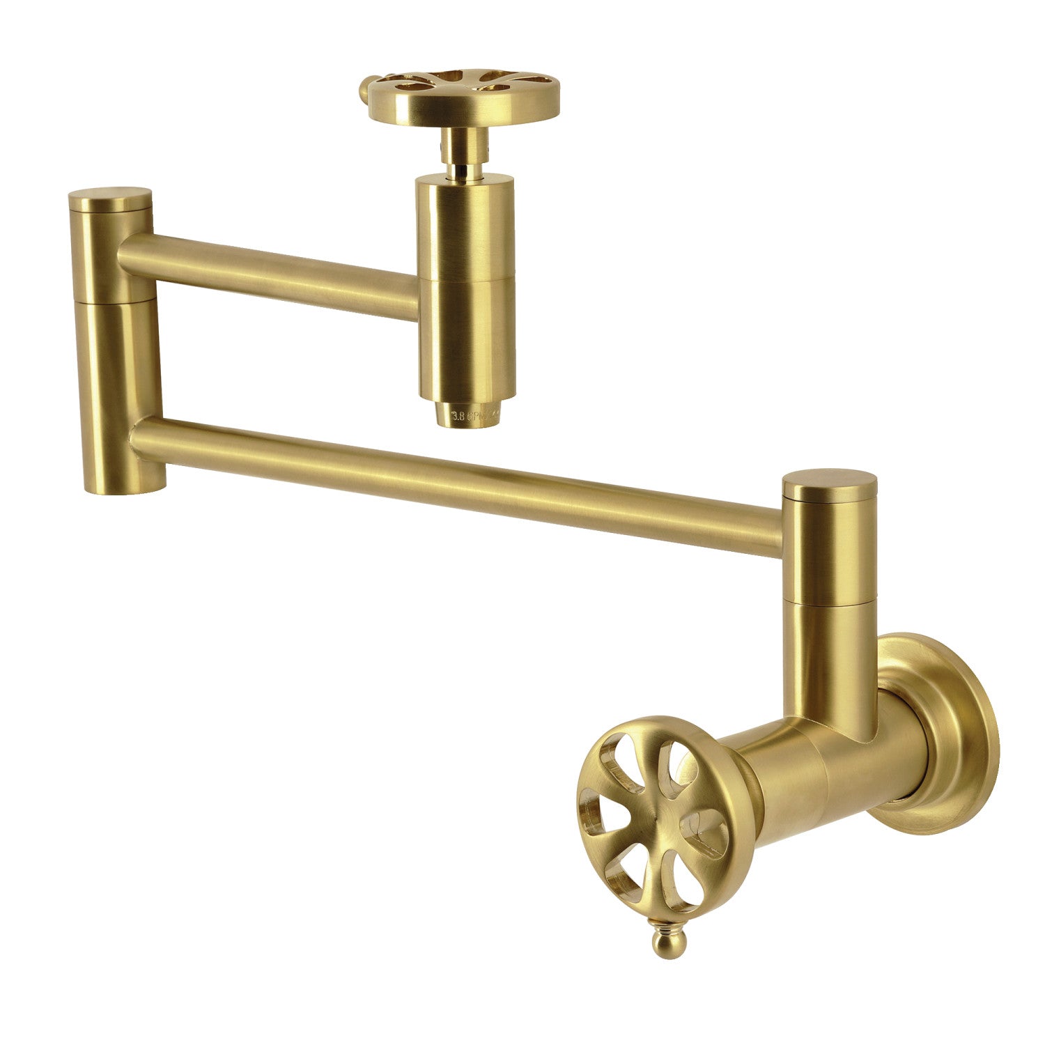 Belknap KS8107RX Brushed Brass Two Handle Wall Mount Pot Filler Faucet - Perfect for Kitchen Sink, Stove & Cooking Area Water Dispenser