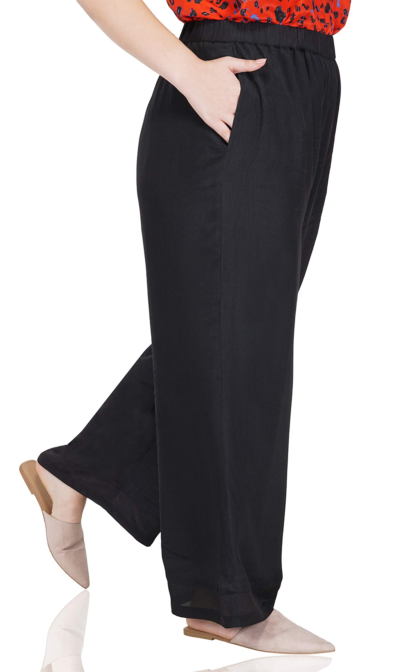 Women's Wide Leg Viscose Pants - Plus Size 1X Black Flowy Lounge Pants for Casual Wear, Office & Travel