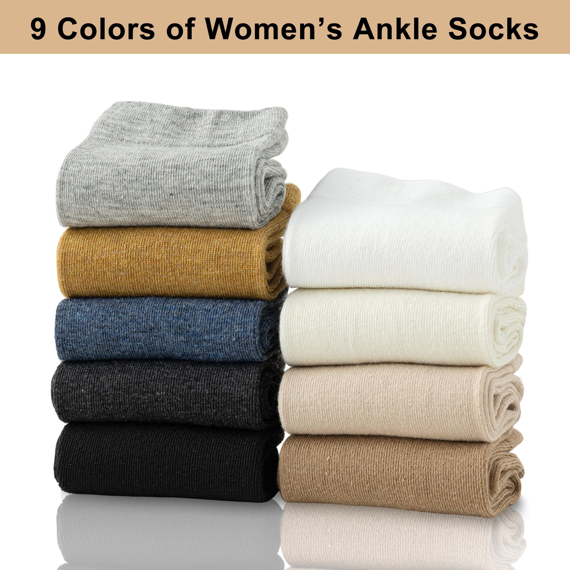 9 Pairs Women's Thin Athletic Socks - Soft Comfortable Breathable Crew Ankle Socks for Running, Yoga & Daily Wear