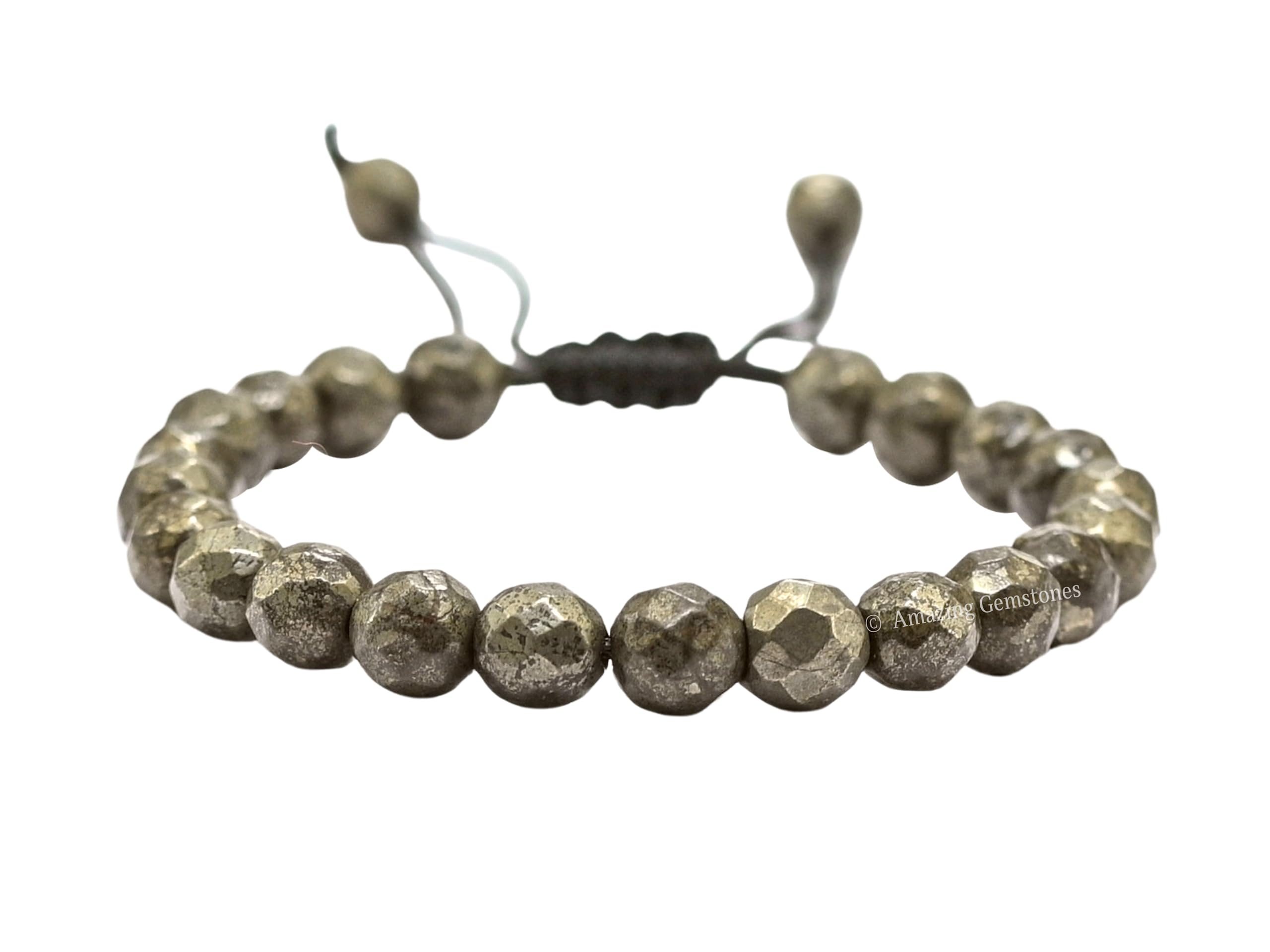 Pyrite Healing Bracelet for Women & Men - Adjustable Chakra Protection Crystal Beaded Bracelet with Faceted Stones - Spiritual Meditation Jewelry Gift for Christmas, Yoga, Energy Healing & Daily Wear