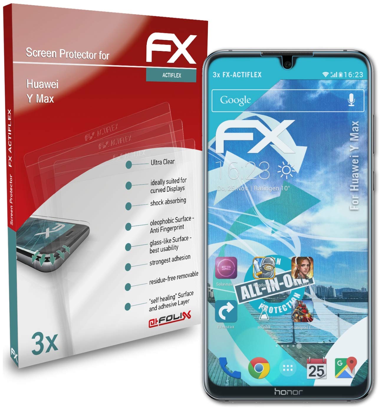 Huawei Y Max Screen Protector - 3 Pack Ultra Clear Flexible Film FX Screen Protector for Scratch & Impact Protection - Perfect for Work, Travel & Outdoor Activities