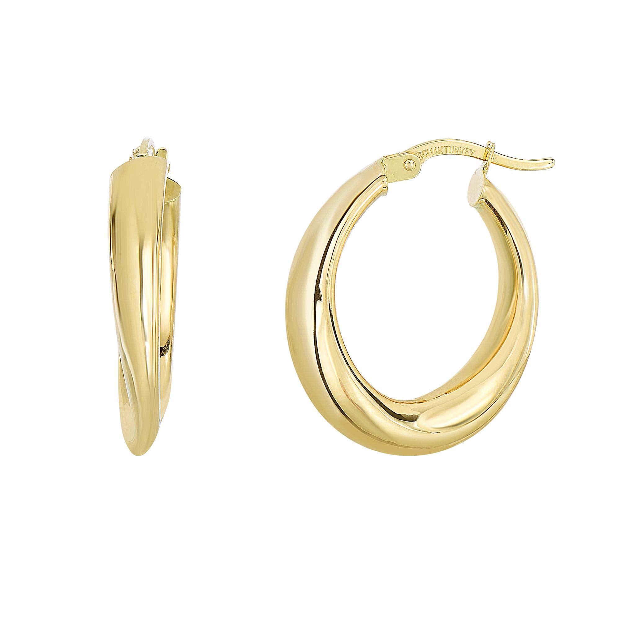 14K Yellow Gold Graduated Oval Hoop Earrings - 19.4x24.1mm Shiny Hinged Clasp Earrings for Women, Perfect for Everyday Wear, Parties & Special Occasions