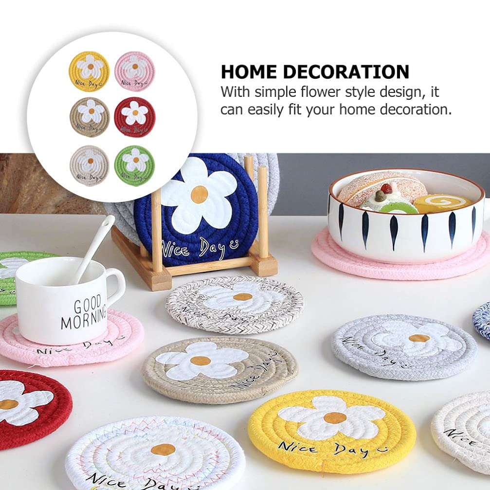 6Pcs Cotton String Placemats - Farmhouse Style Round Coasters for Coffee, Tea & Cold Drinks | Absorbent Cup Coasters for Dinner Parties, Rustic Home Decor & Kitchen Use