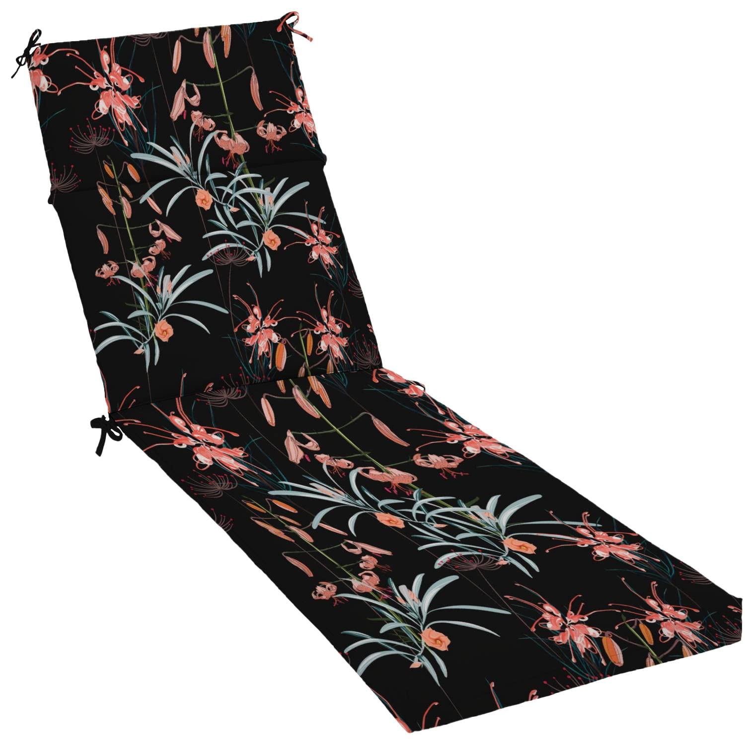 Outdoor Indoor Chaise Lounge Cushion - Water-Resistant Seamless Orange Lily Flower Design - Patio Furniture Seat Cushion for Poolside, Deck, Garden & Sunroom Relaxation
