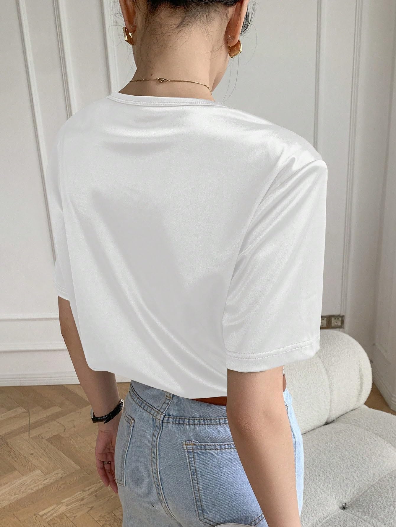 COZYEASE Women's Metallic Crewneck Short Sleeve T-Shirt - Casual Party Top for Women | Perfect for Night Out, Club Wear & Summer Fashion