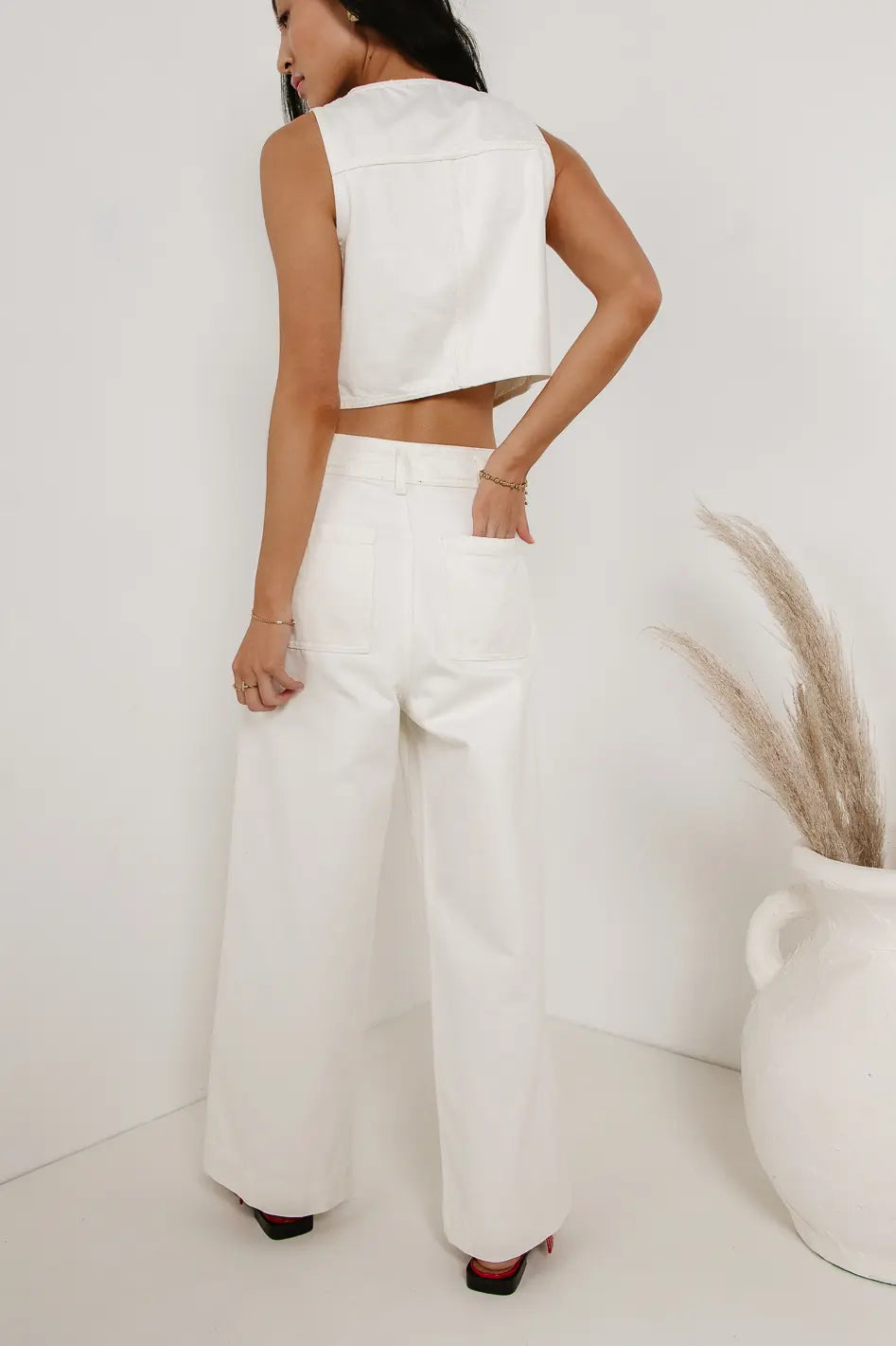 Georgia Wide Leg Jeans for Women - Cream High Waisted Flare Pants, Comfortable Stretch Denim (Perfect for Casual Wear, Office & Date Night)