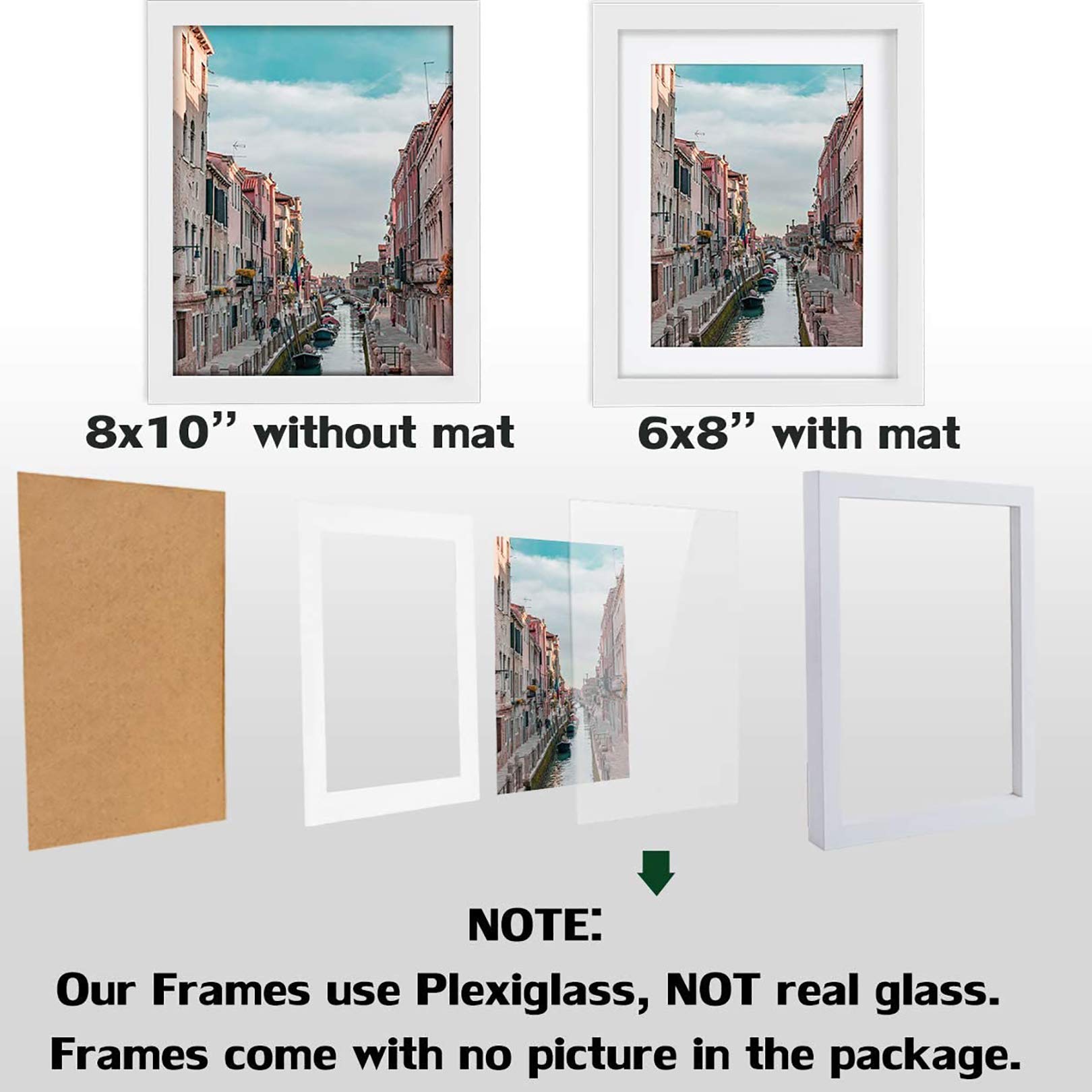 8x10 White Picture Frames - 6 Pack Solid Wood Wall & Tabletop Photo Frames for Nature Prints, Family Photos, Home Decor and Office Display