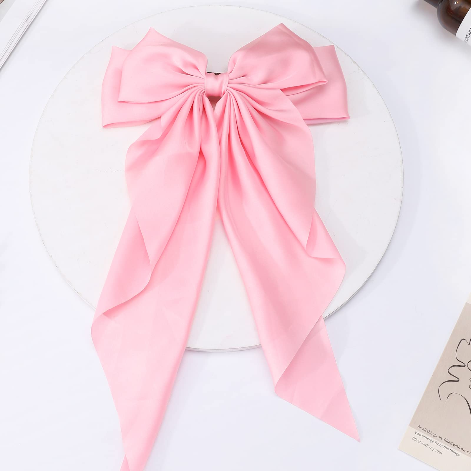 1PC Large Satin Hair Bows for Women & Girls - Giant Long Ribbon Bow Hair Clips, Ponytail Holder, Silk Hair Accessories (Pink) - Perfect for Weddings, Parties & Everyday Style