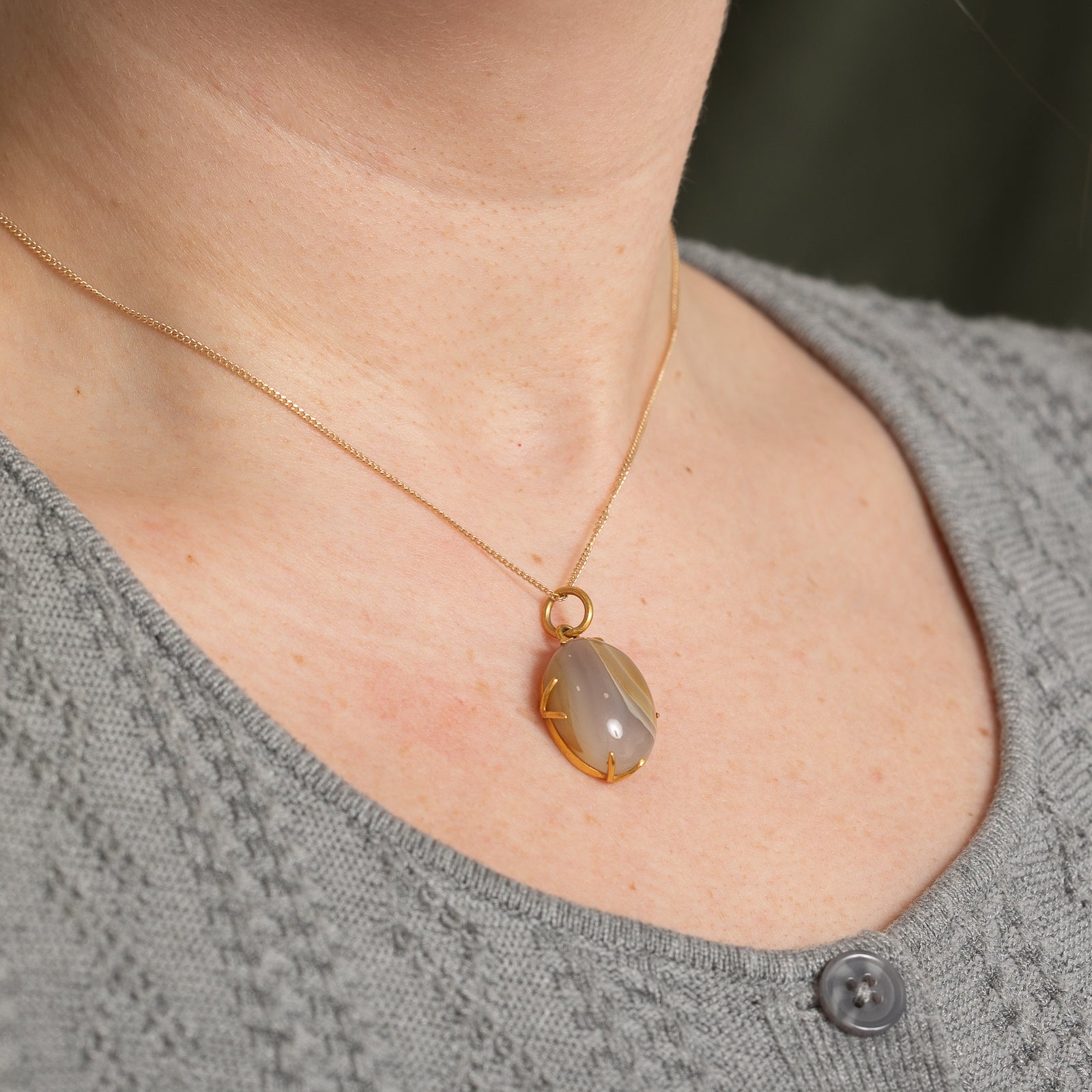 Orange & Grey Agate Pendant Necklace - Handmade Natural Stone Jewelry for Women | Boho Chic Accessories for Everyday Wear & Special Occasions