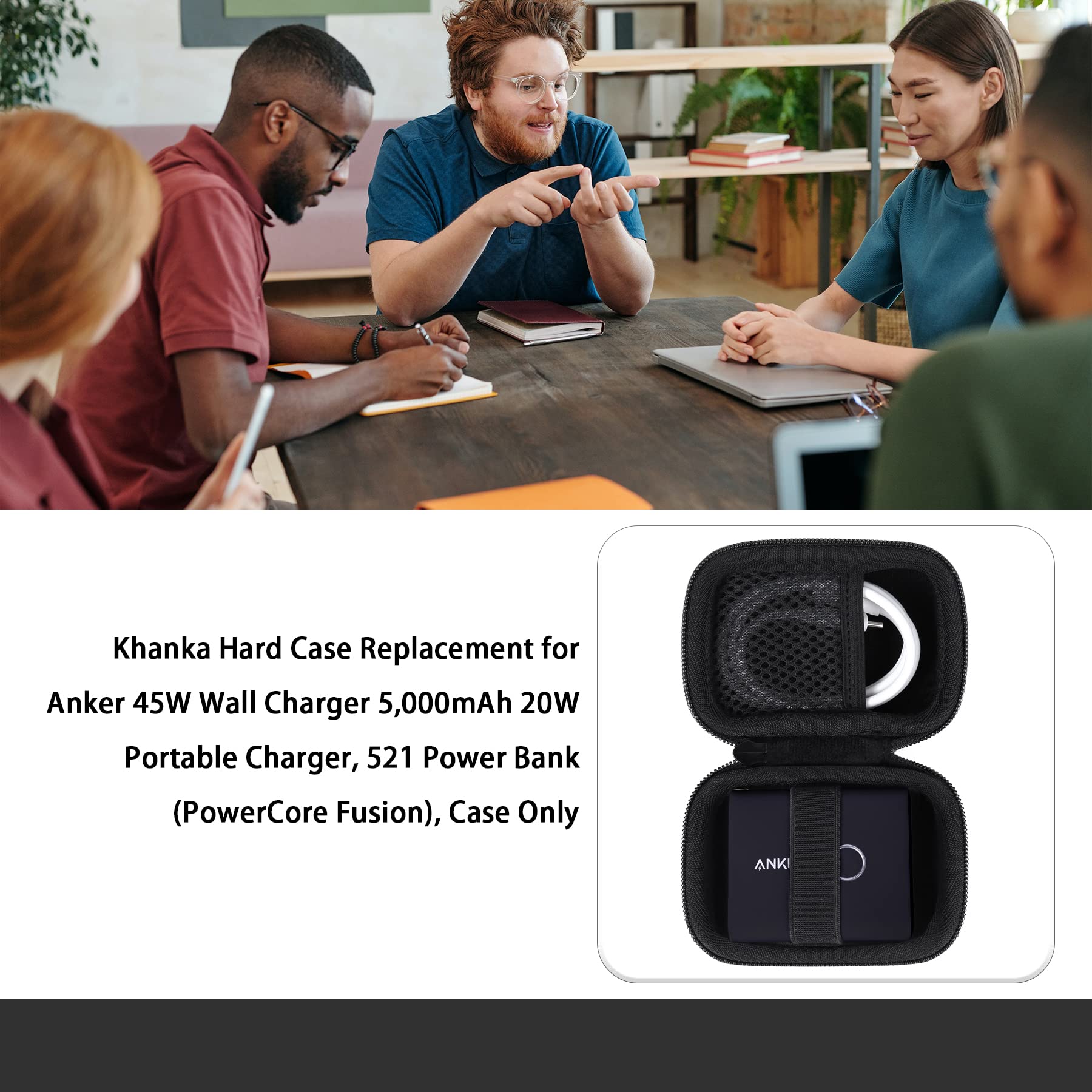 Anker 45W Wall Charger & 20W 5000mAh Power Bank Hard Protective Case - Compatible with PowerCore Fusion 521 Portable Charger - Durable Travel Storage Cover (Black) - Perfect for Home, Office & On-the-Go Charging