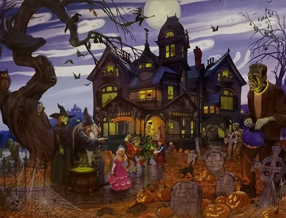 1000 Piece Halloween Wooden Jigsaw Puzzle for Adults - Spooky Scene Puzzle Game with Poster - Home Decor & Classic Brain Teaser - Perfect for Family Game Nights, Halloween Parties & Stress Relief Activities