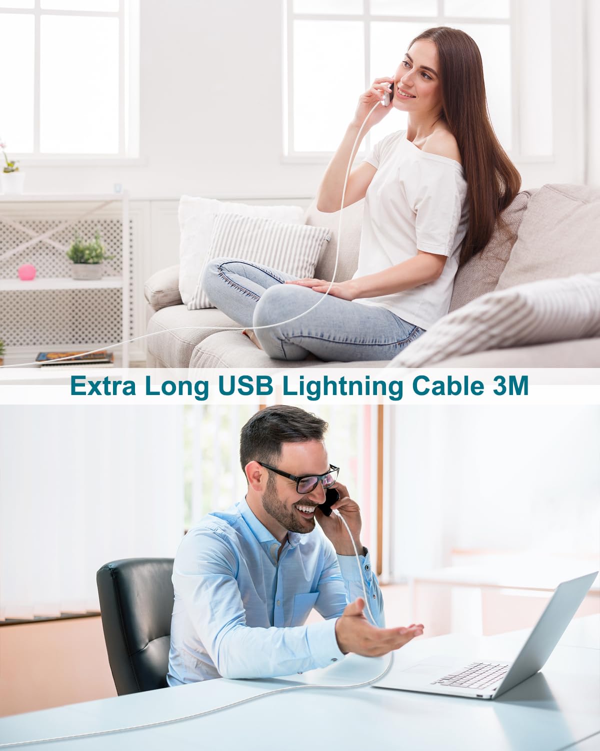 Apple MFi Certified 3M USB to Lightning Cable - Fast Charging iPhone Charger Cord for iPhone 14/13/12/11 Pro Max/XS/7 & iPad - Perfect for Home, Office, and Travel Use