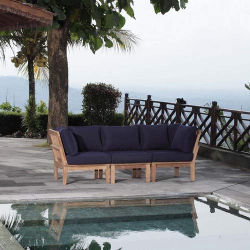 Premium Grade A Teak Wood Outdoor Patio Furniture Set - 3 Piece Natural Navy - Durable & Weather-Resistant for Backyard, Garden, Poolside & Patio Use