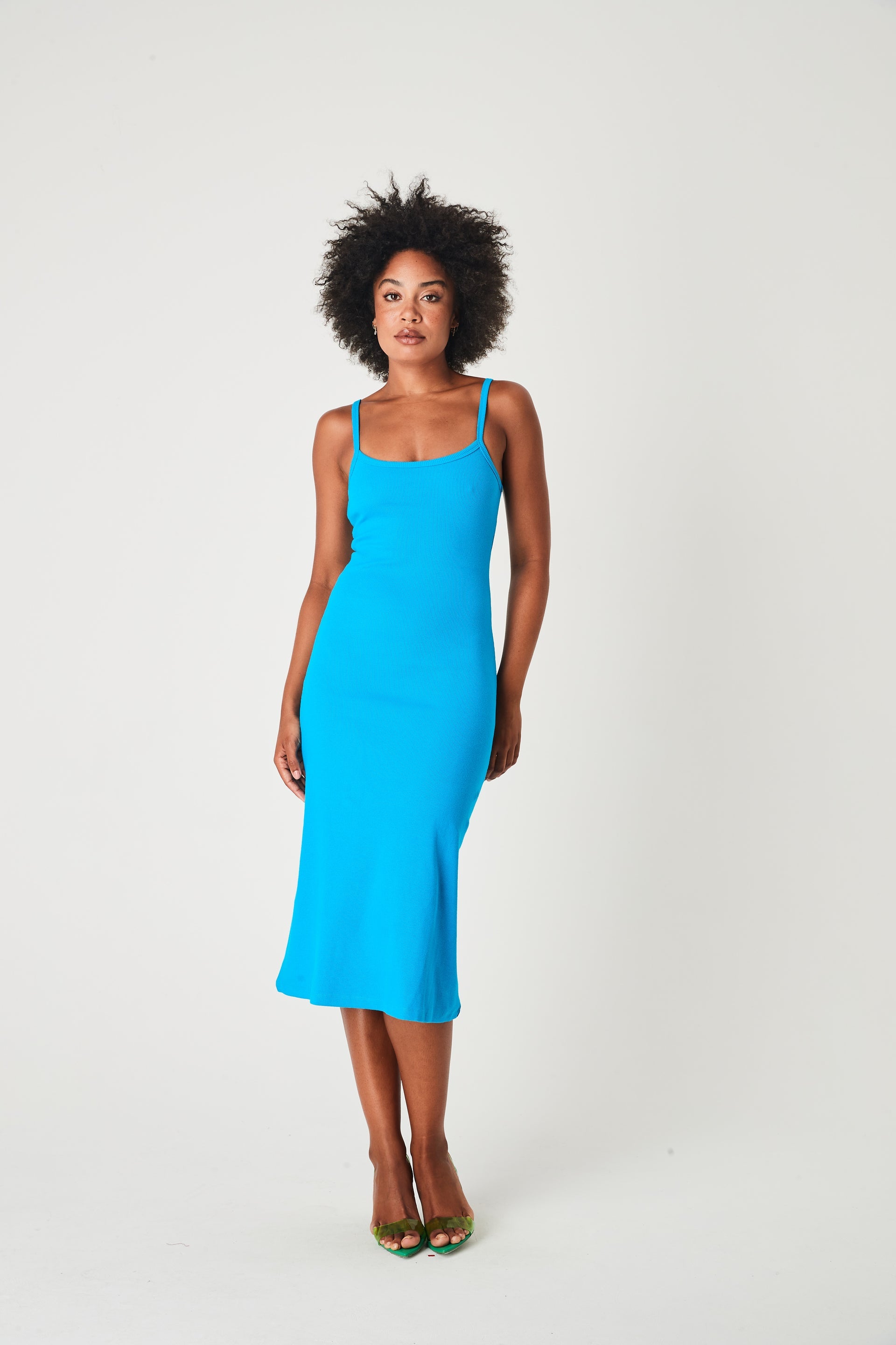 Elegant A-Line Dress in Azure Blue - Perfect for Weddings, Parties & Casual Outings