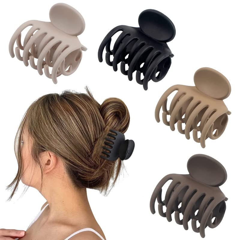 FAMEZA 4 PCS Medium Hair Clips for Thin Fine Hair - 1.5 Inch Small Claw Hair Clips for Women & Girls - Matte Double Row Non-Slip Hair Claw in Neutral Colors (Multicolor) - Perfect for School, Work, and Everyday Styling