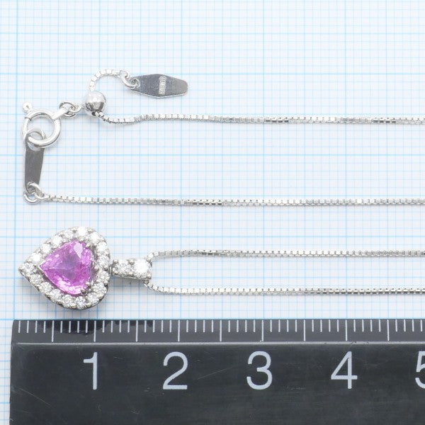 18K White Gold Pink Sapphire & Diamond Necklace - 1.23ct Sapphire & 0.29ct Diamond Pendant for Women, Perfect for Anniversary, Birthday & Valentine's Day Gifts