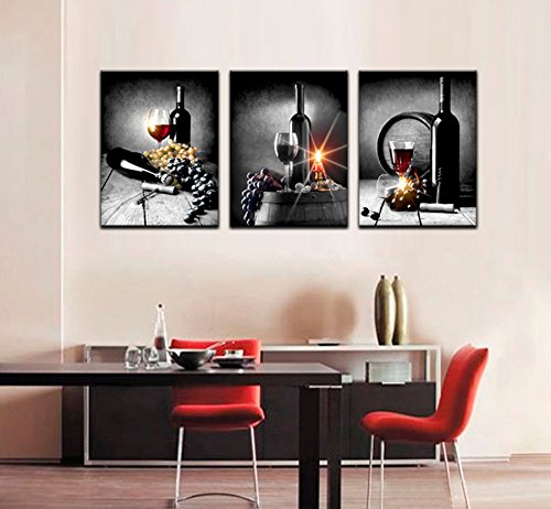 Modern Wine & Grape Wall Art Canvas Print - Kitchen & Home Decor Painting for Living Room, Dining Room, Bedroom | Ready to Hang Framed Picture for Housewarming Gift
