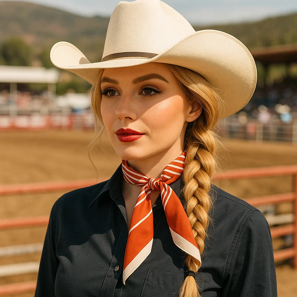 Burnt Orange and Cream Western Skinny Mini Wild Rag Scarf - Cowgirl Necktie for Women | Western Fashion Accessory for Rodeo, Horse Riding & Country Outfits #TW110