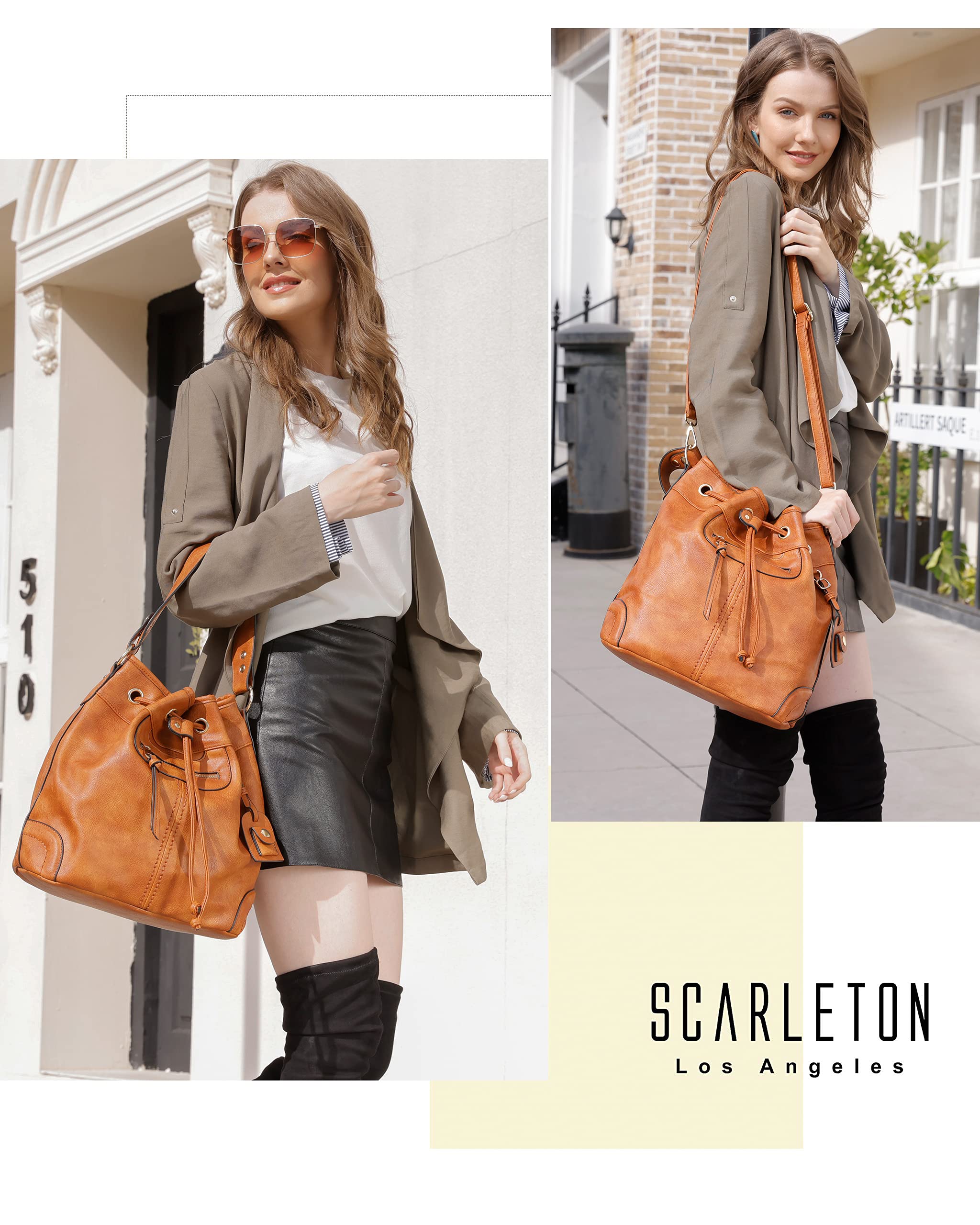 Scarleton Women's Drawstring Bucket Hobo Bag - Crossbody Shoulder Purse with Multiple Pockets (H1078) - Perfect for Work, Travel & Everyday Use