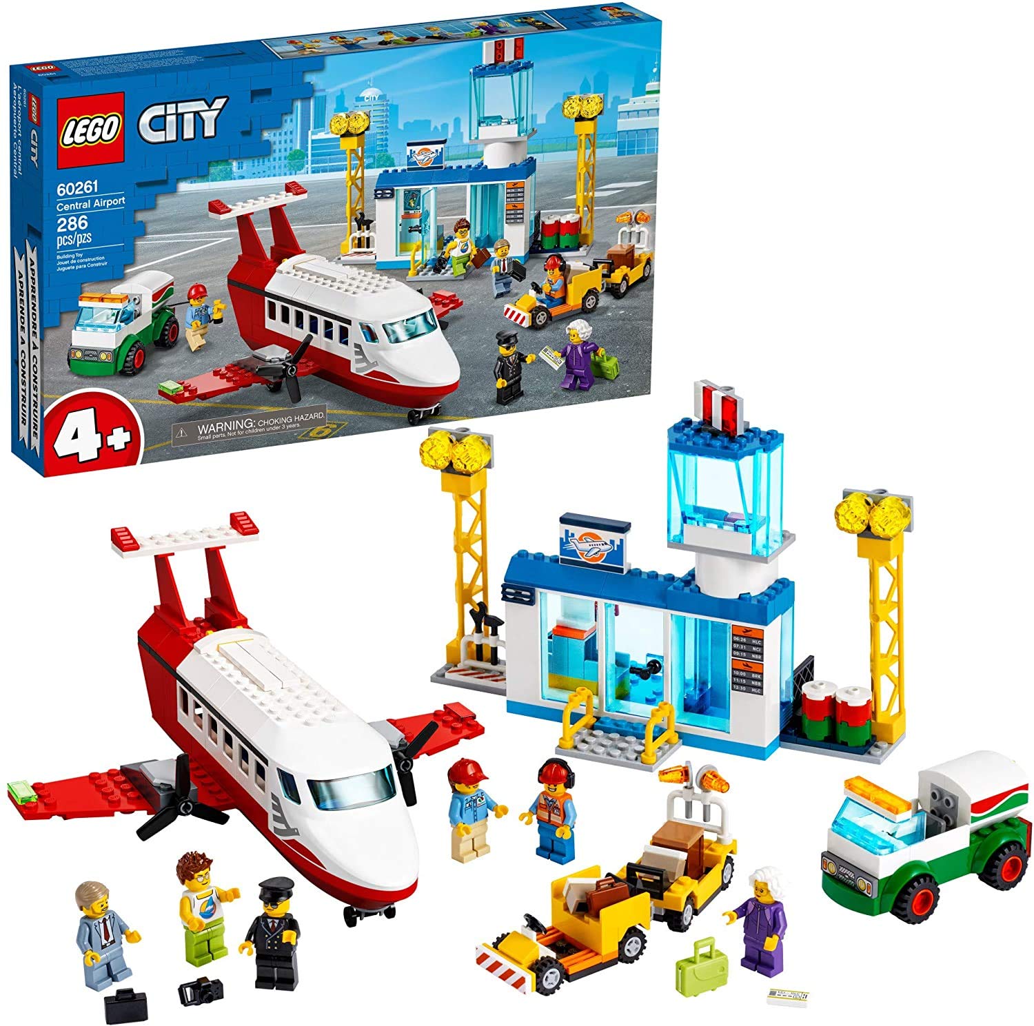 LEGO City Central Airport 60261 Building Set with Passenger Plane, Airport Terminal, Fuel Truck & 6 Minifigures – 286 Piece Construction Toy for Kids | Creative Play, Birthday Gift & STEM Learning Activity