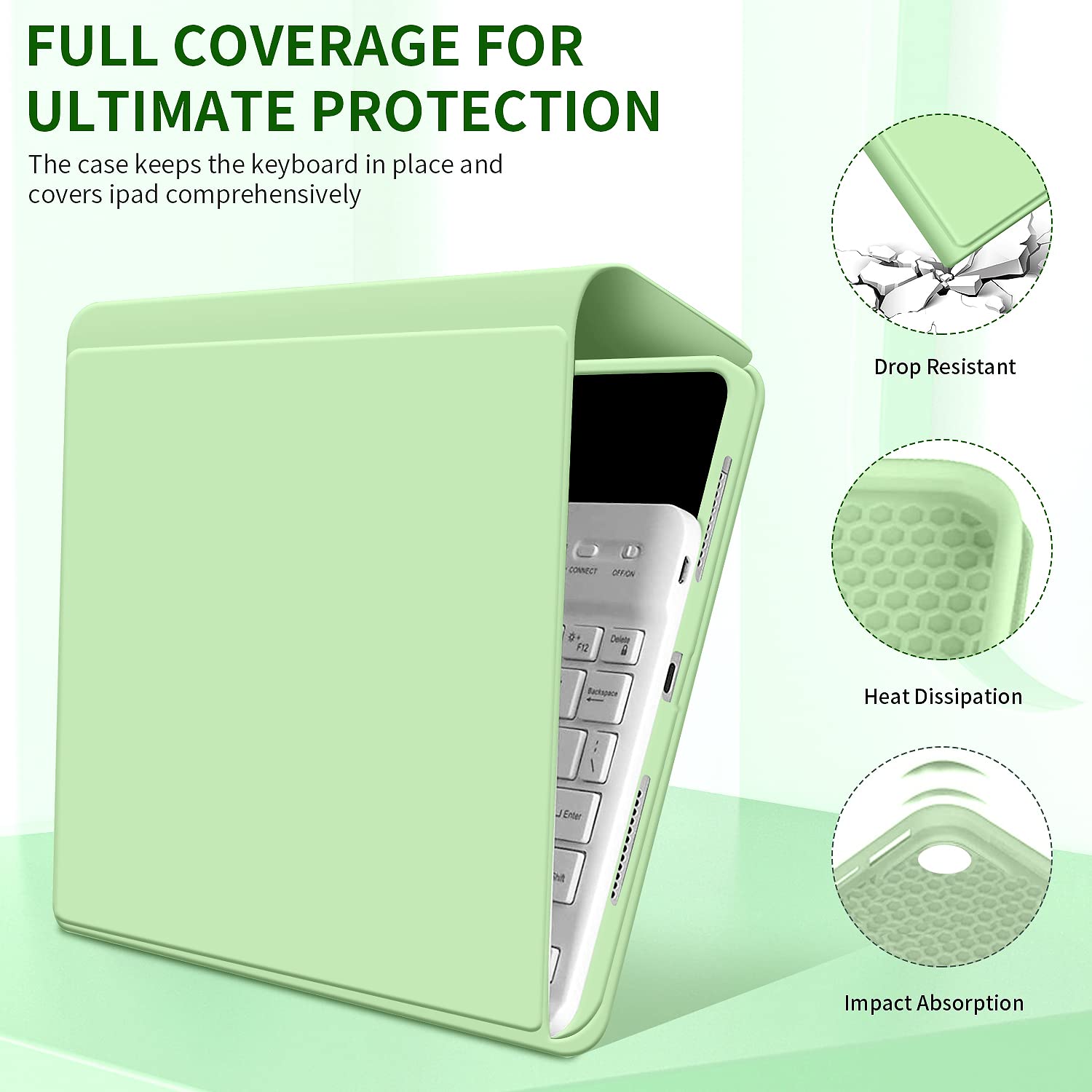 Kenke Ultra Slim Wireless Keyboard Case for iPad 9.7 inch (6th/5th Gen & Air 2/1) - Lightweight Smart Cover with Apple Pencil Holder & Magnetic Detachment - Green | Perfect for Work, Study & Travel