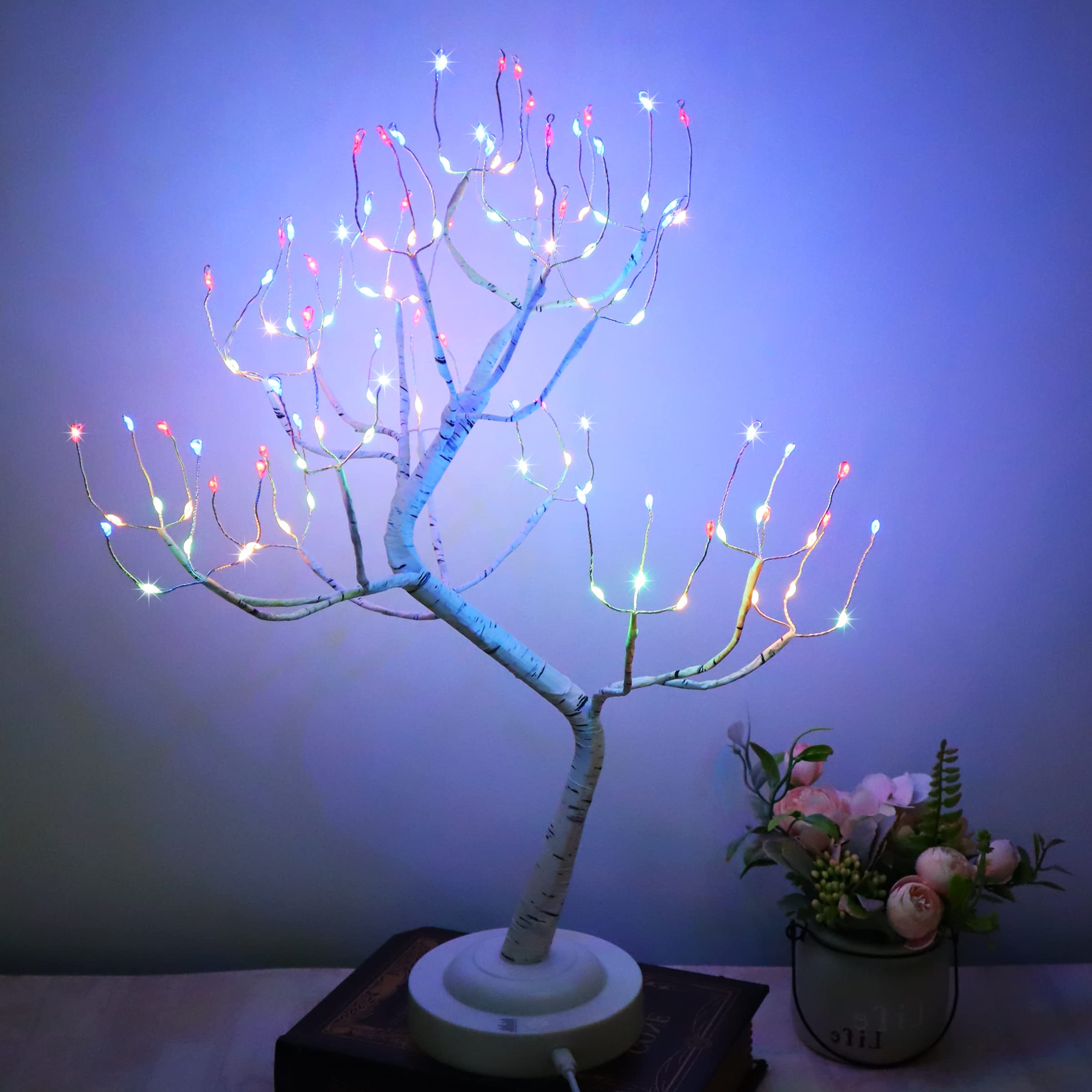 20 Inch Birch LED Fairy Tree Lamp - 8 Lighting Modes & 6 Hour Timer, USB/Battery Powered for Home, Office, Nursery Decor (Multicolor) | Perfect for Bedroom Night Light, Wedding Centerpiece & Holiday Decoration