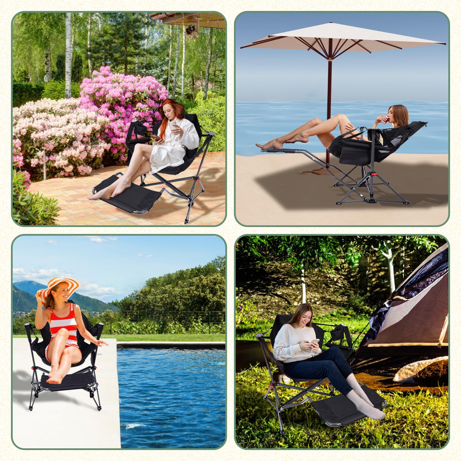 Portable Hammock Chair with Footrest - 2 Pack Lightweight Camping Rocker Swing Chair for Outdoor, Backyard, Patio & Travel - Includes Cup Holder & Storage Pocket - Perfect for Camping, Picnics, Beach & Relaxation