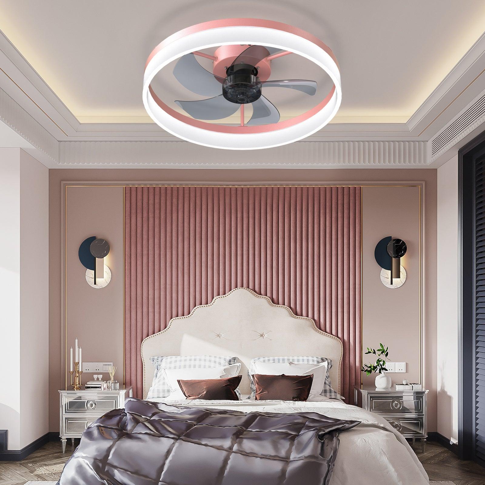 Modern Dimmable LED Ceiling Fan with Light - Ultra-Thin Embedded Installation, Pink - Perfect for Bedroom, Living Room & Home Office