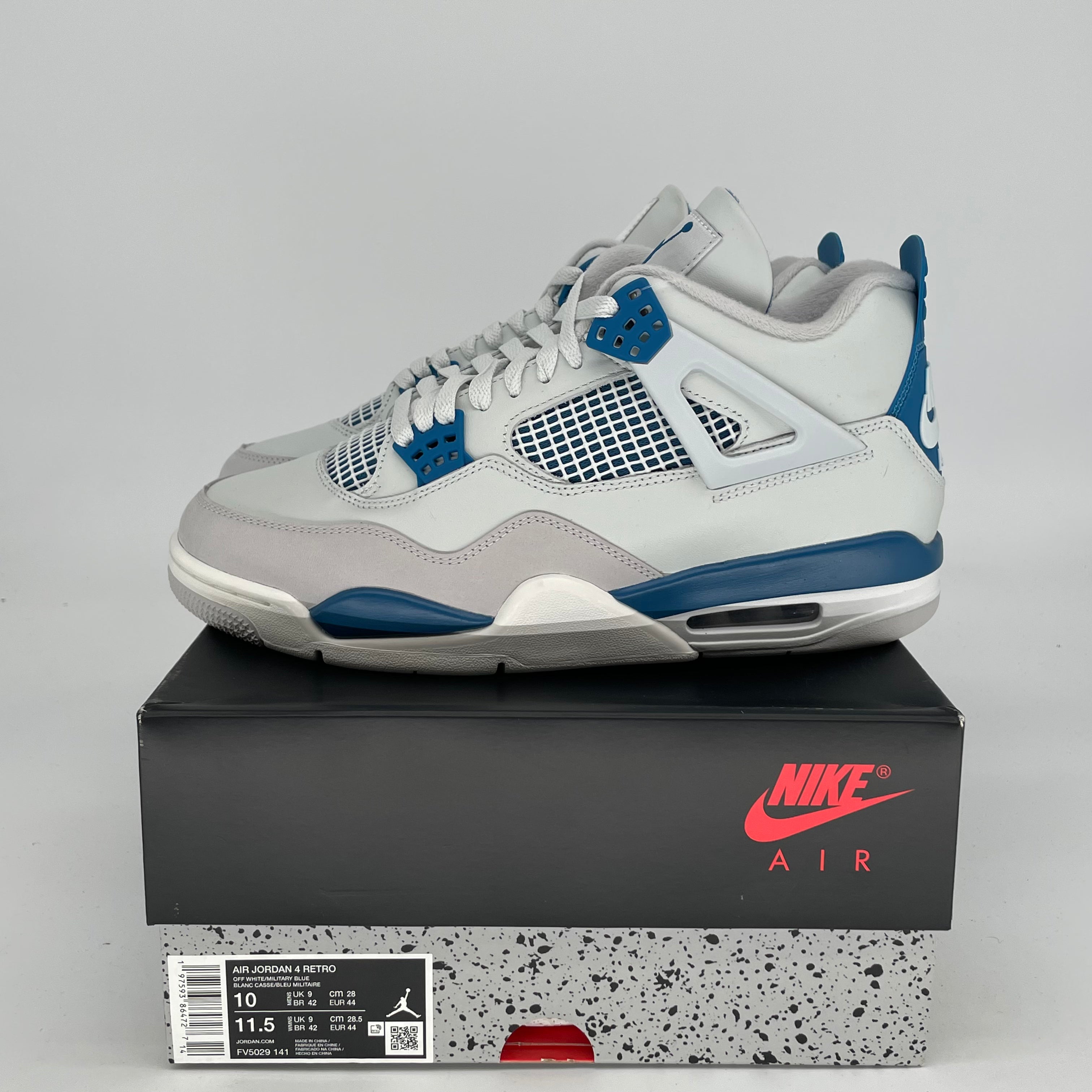 Original Air Jordan 4 Retro 'Military Blue' Men's Basketball Shoes - Size 10 & Women's Size 11.5 (FV5029-141) - Perfect for Streetwear, Sneaker Collecting & Casual Fashion