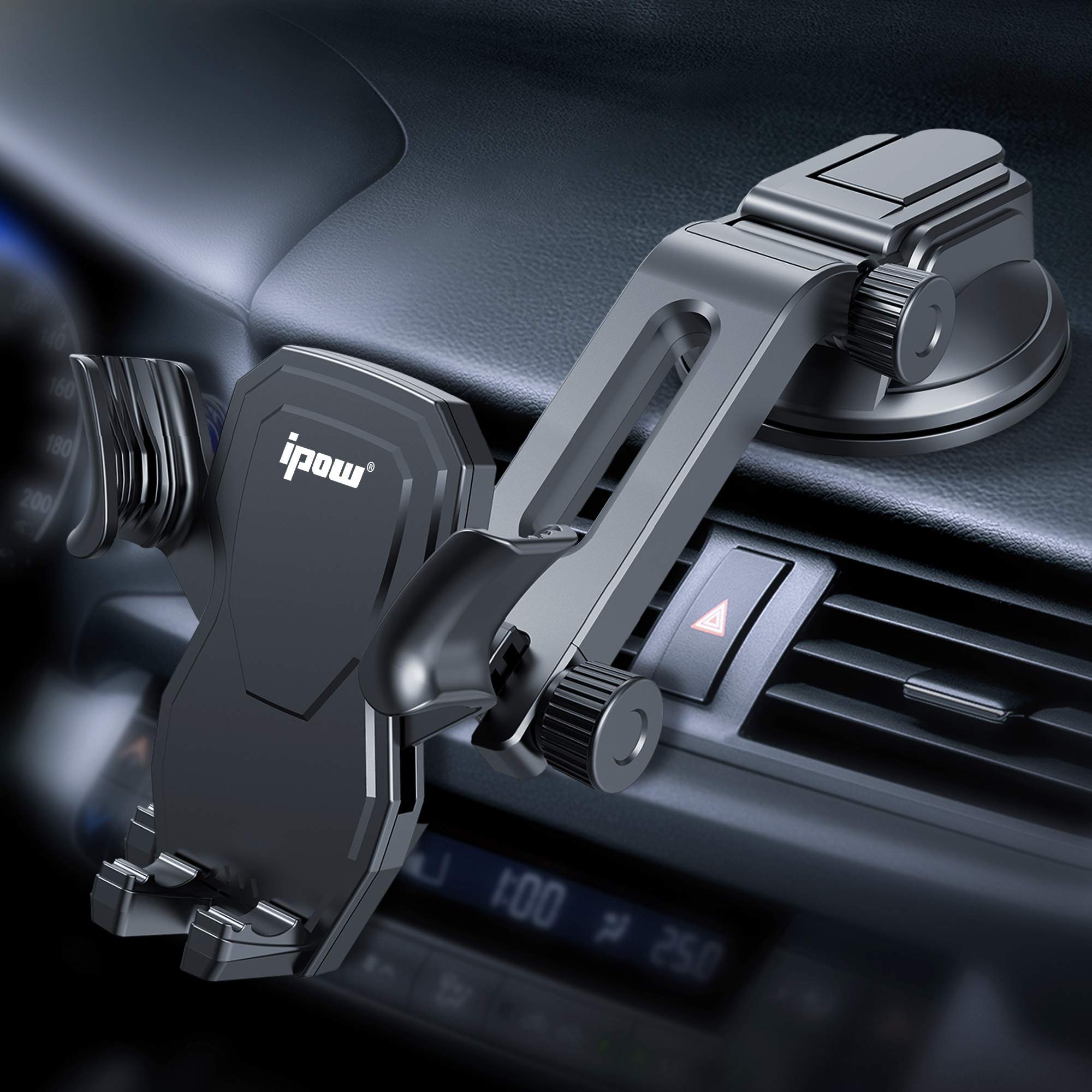 IPOW Universal Car Phone Mount - Super Strong Suction Cup for Dashboard & Windshield, Adjustable 360° Holder Compatible with iPhone 15, Samsung & All Smartphones | Perfect for Off-Road Driving, Commuting & GPS Navigation