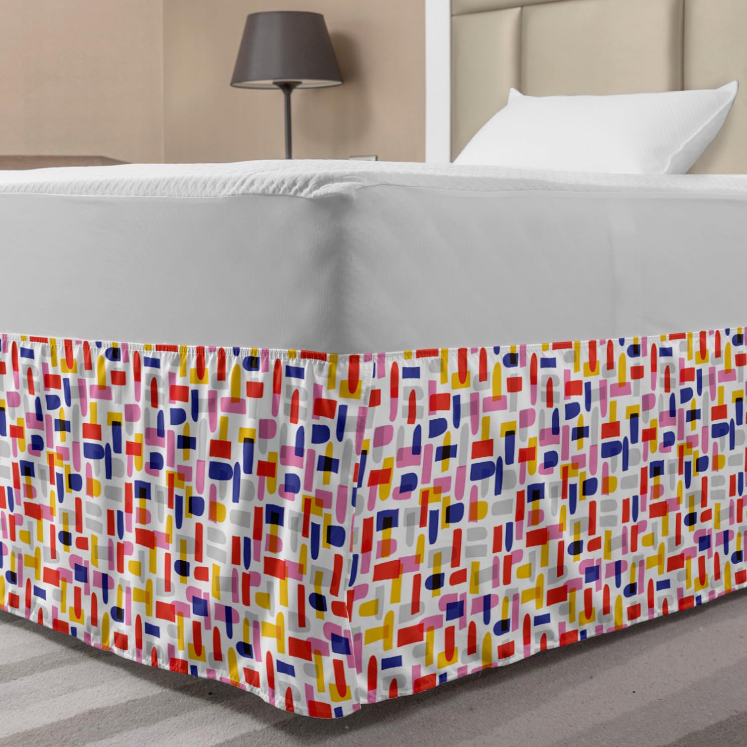 Ambesonne Watercolor Scribble Art Bed Skirt - Elastic Wrap Around Gathered Design for Twin/Twin XL Beds - Vibrant Multicolor Bedroom Decor for Modern & Bohemian Style Homes