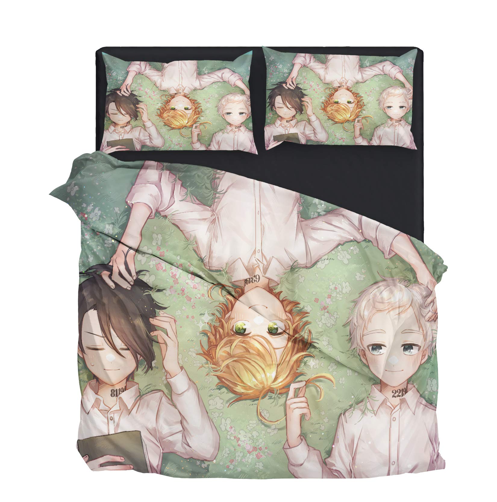 The Promised Neverland 3D Printed Microfiber Comforter Set - Twin Size Duvet Cover & Pillowcase with Emma, Norman & Ray Anime Design | Perfect for Anime Fans' Bedroom Decor, Gift for The Promised Neverland Lovers