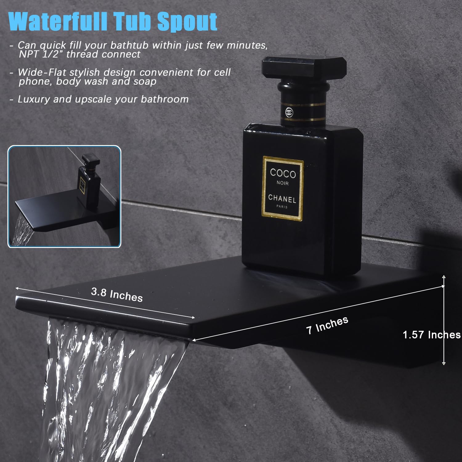 **YESIMI 10-Inch Rainfall Shower System with Tub Spout - Matte Black Wall-Mounted Bathtub Faucet Set, 4-Setting Handheld Spray & Overhead Shower for Luxurious Bathroom Upgrade**    *(Perfect for Modern Bathrooms, Spa-Like Showers, and Relaxing Bathtub Experiences)*